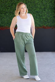WAREHOUSE Wide Leg Vintage Wash Bottoms - Olive
