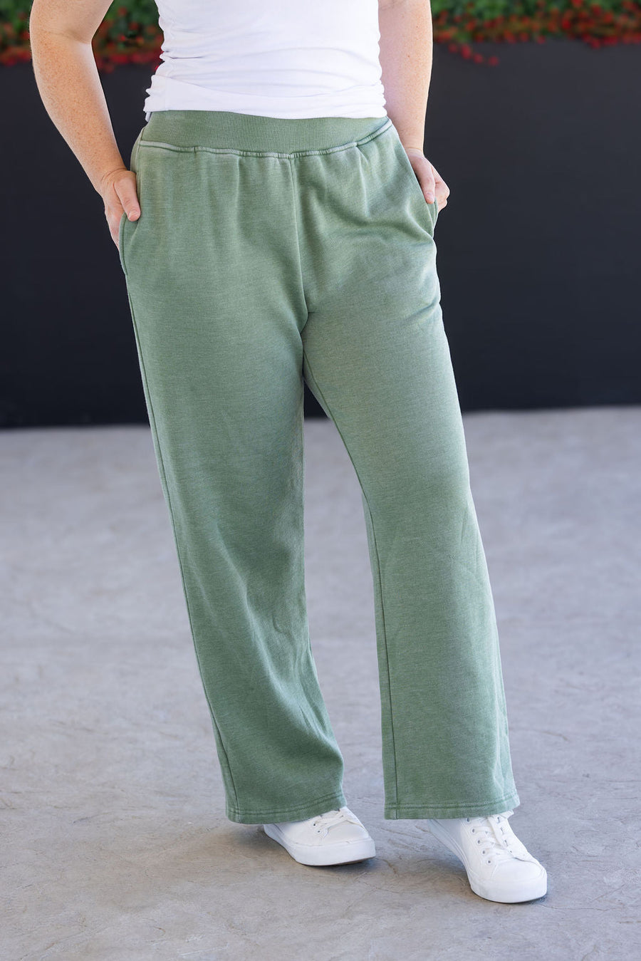 WAREHOUSE Wide Leg Vintage Wash Bottoms - Olive
