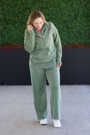 WAREHOUSE Wide Leg Vintage Wash Bottoms - Olive