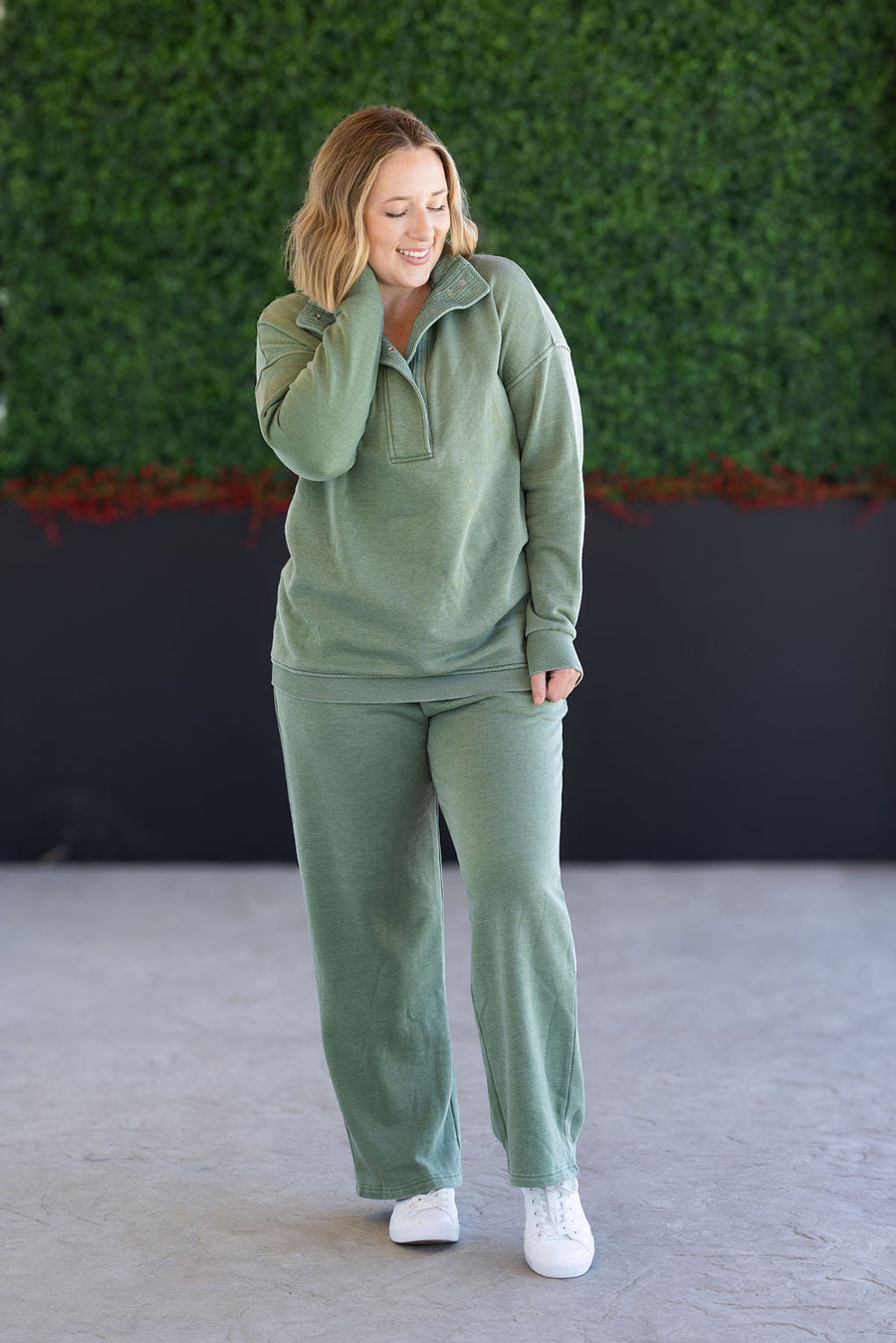 WAREHOUSE Wide Leg Vintage Wash Bottoms - Olive