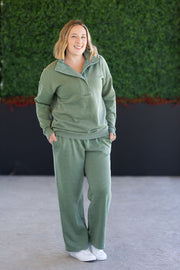 WAREHOUSE Wide Leg Vintage Wash Bottoms - Olive