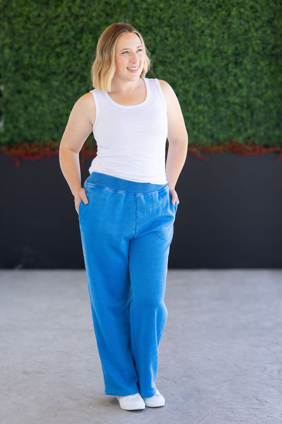 WAREHOUSE Wide Leg Vintage Wash Bottoms - Winter Blue