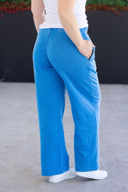 WAREHOUSE Wide Leg Vintage Wash Bottoms - Winter Blue