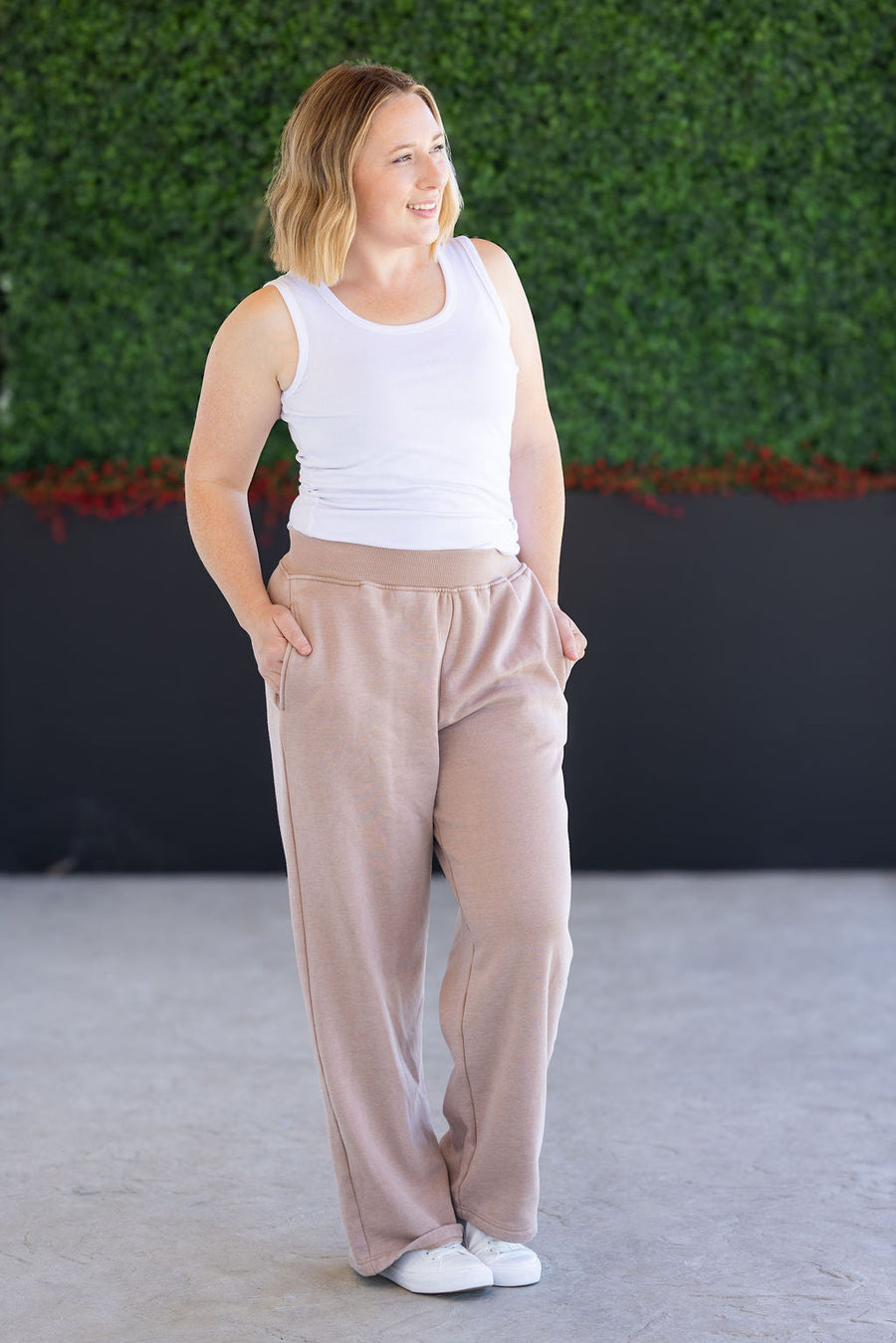 WAREHOUSE Wide Leg Vintage Wash Bottoms - Tan
