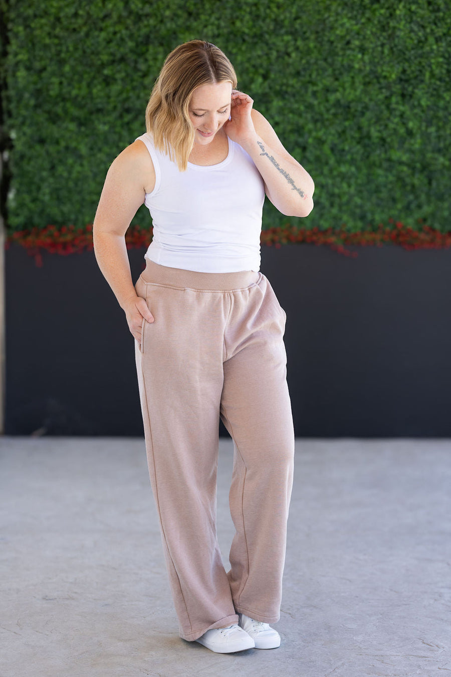 WAREHOUSE Wide Leg Vintage Wash Bottoms - Tan