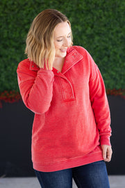 WAREHOUSE Jesse Vintage Wash Snap Pullover - Red