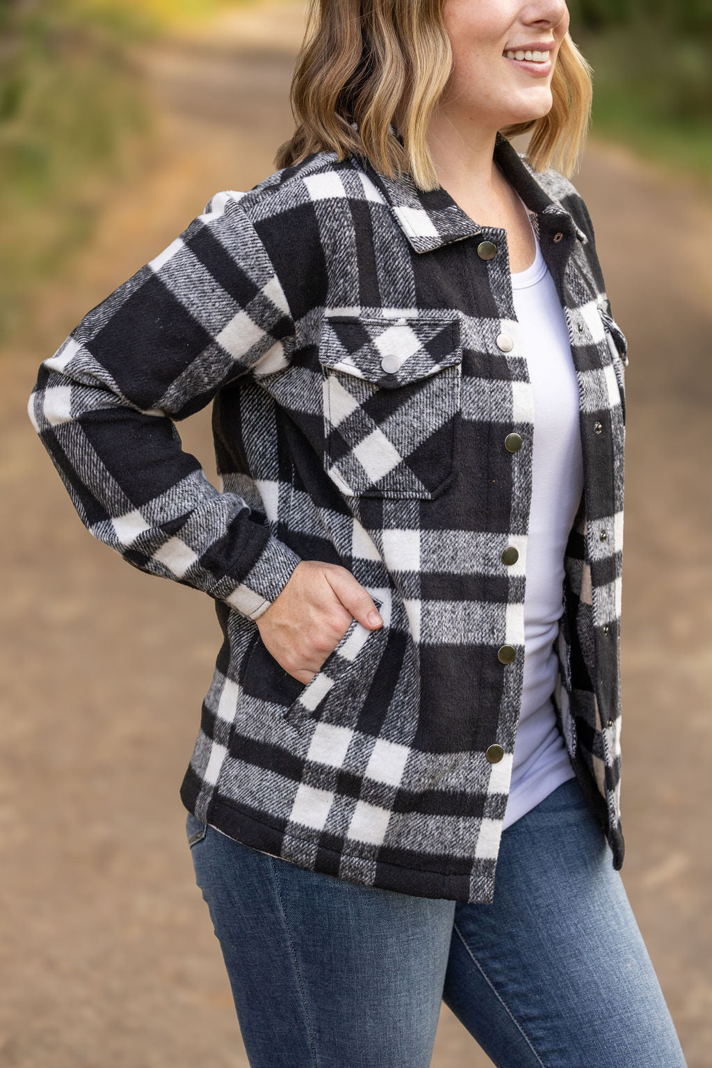 WAREHOUSE Norah Plaid Shacket - Classic Black and White