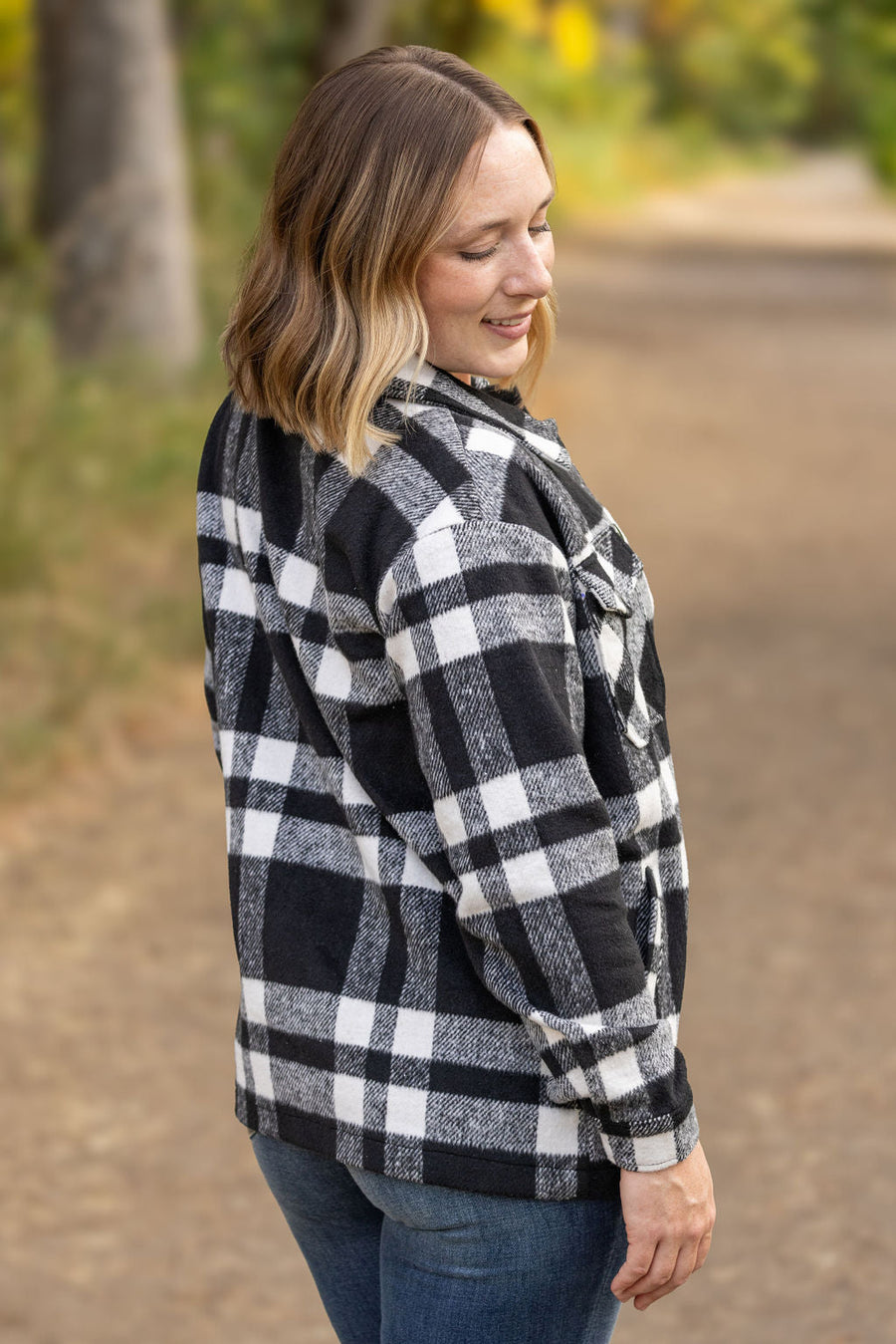 WAREHOUSE Norah Plaid Shacket - Classic Black and White