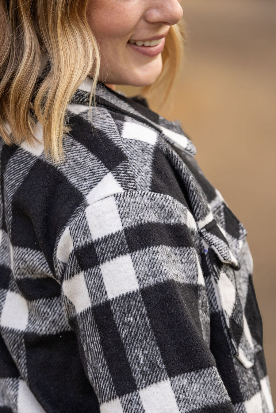 WAREHOUSE Norah Plaid Shacket - Classic Black and White