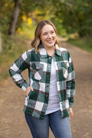 WAREHOUSE Norah Plaid Shacket - Evergreen and White