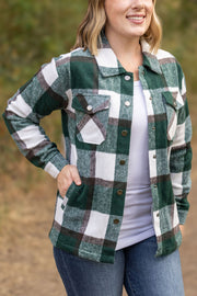 WAREHOUSE Norah Plaid Shacket - Evergreen and White