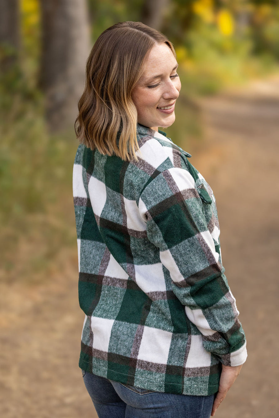 WAREHOUSE Norah Plaid Shacket - Evergreen and White
