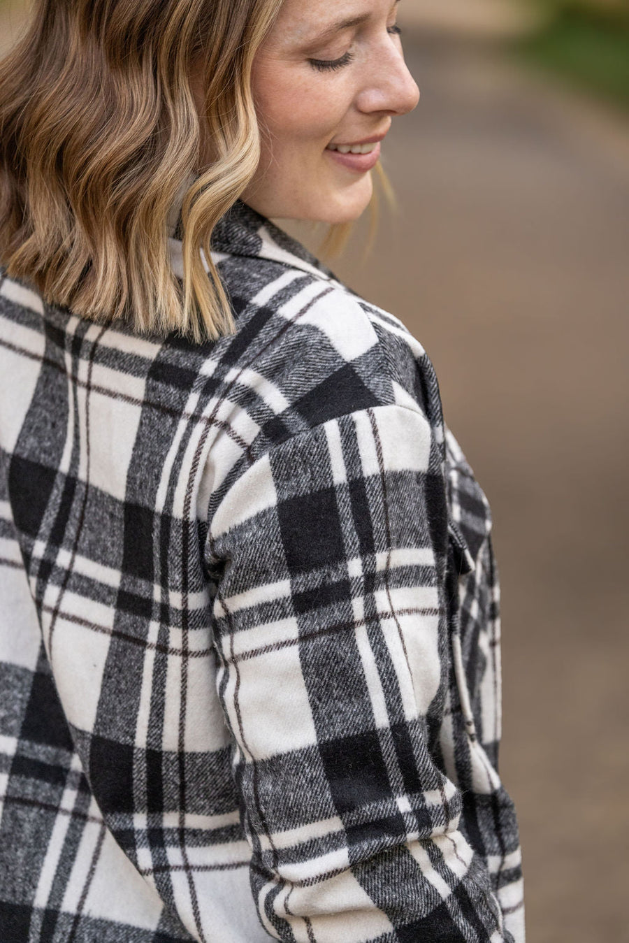 WAREHOUSE Norah Plaid Shacket - Ivory and Black