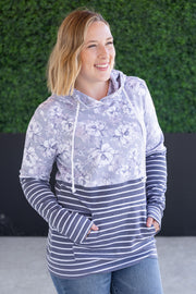 WAREHOUSE Hailey Pullover Hoodie - Vintage Grey Floral and Stripes