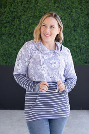 WAREHOUSE Hailey Pullover Hoodie - Vintage Grey Floral and Stripes