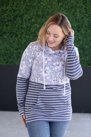 WAREHOUSE Hailey Pullover Hoodie - Vintage Grey Floral and Stripes