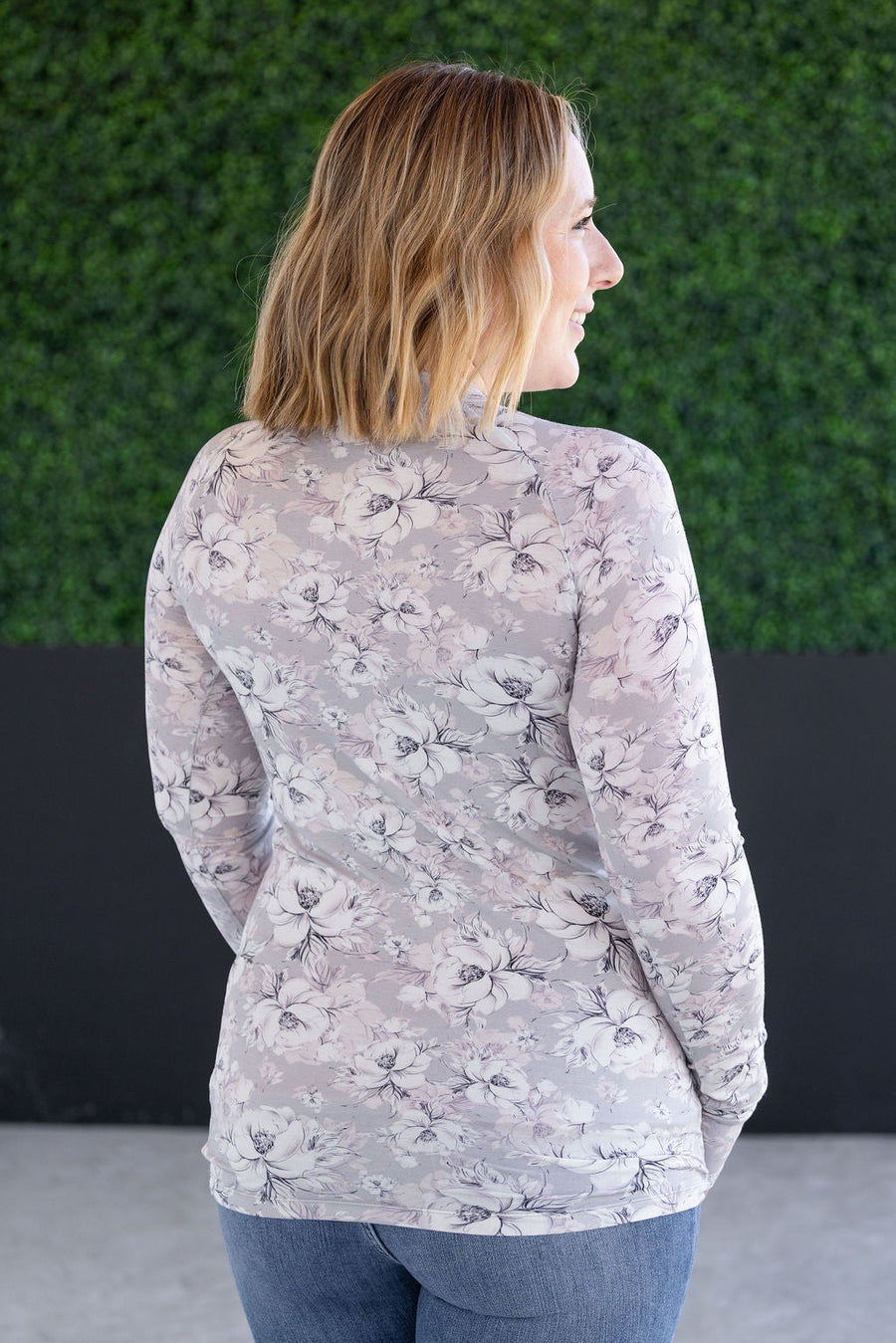 WAREHOUSE Blair Long Sleeve Top - Vintage Grey Floral