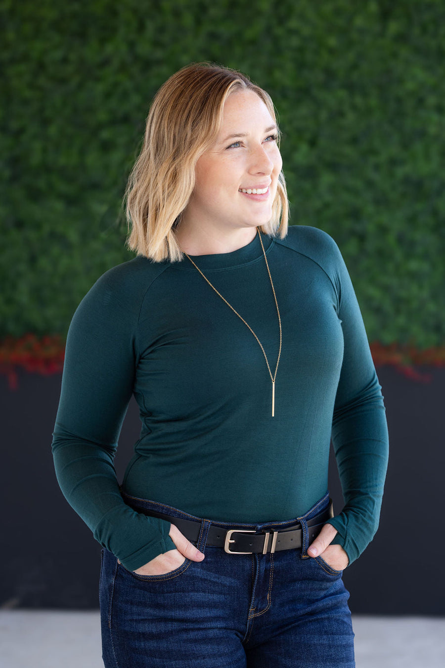 WAREHOUSE Blair Long Sleeve Top - Hunter Green