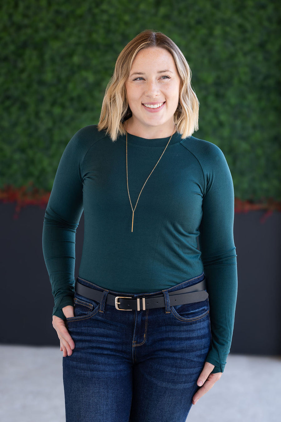 WAREHOUSE Blair Long Sleeve Top - Hunter Green