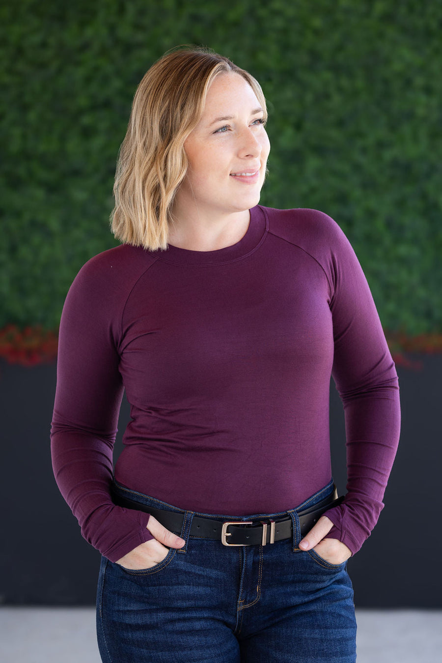 WAREHOUSE Blair Long Sleeve Top - Plum