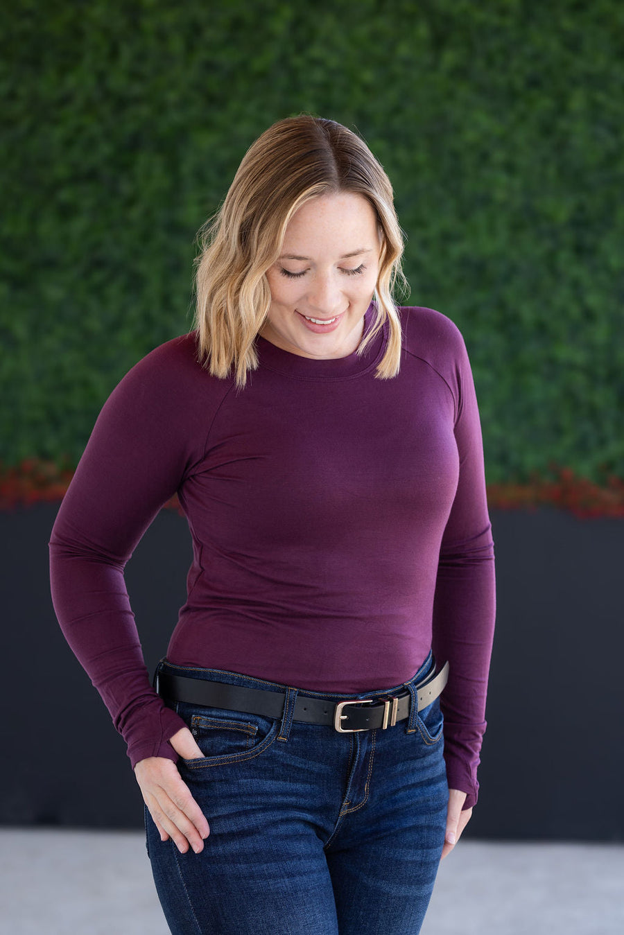 WAREHOUSE Blair Long Sleeve Top - Plum