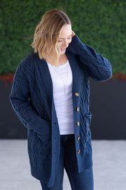 WAREHOUSE Brooks Button Sweater Cardigan - Navy