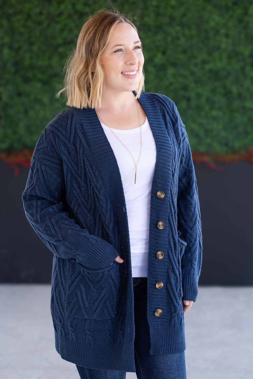 WAREHOUSE Brooks Button Sweater Cardigan - Navy