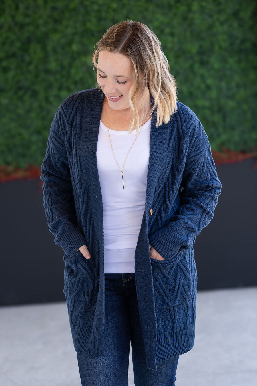 WAREHOUSE Brooks Button Sweater Cardigan - Navy
