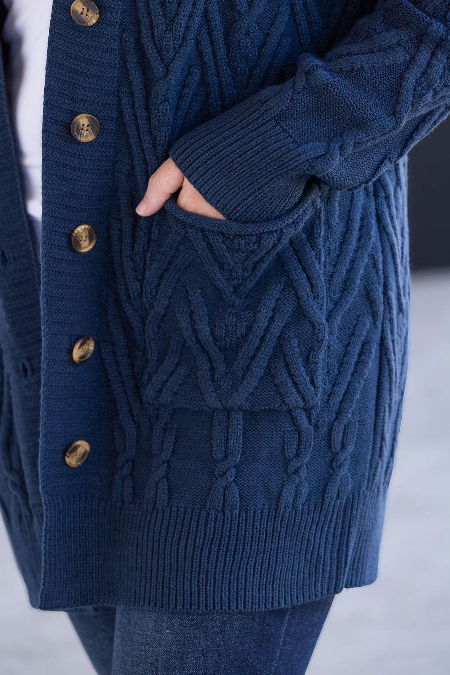 WAREHOUSE Brooks Button Sweater Cardigan - Navy