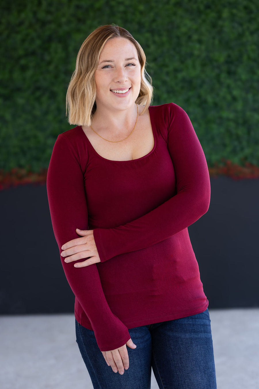 WAREHOUSE Alyssa Long Sleeve Top - Burgundy
