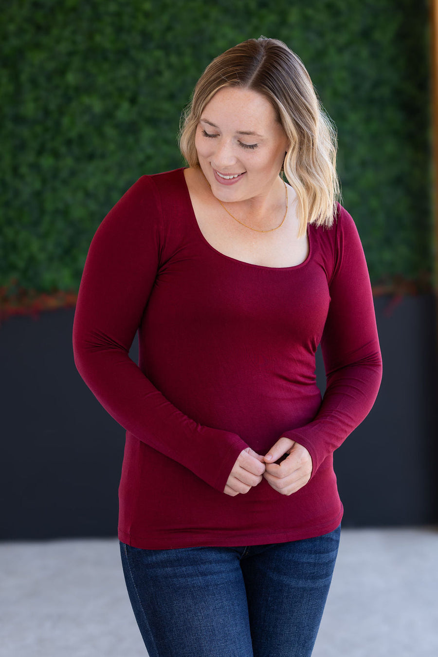 WAREHOUSE Alyssa Long Sleeve Top - Burgundy