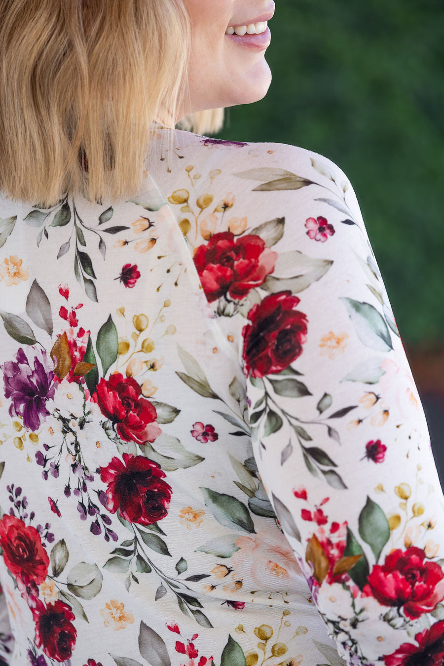 WAREHOUSE Blair Long Sleeve Top - Burgundy Bloom