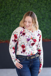 WAREHOUSE Blair Long Sleeve Top - Burgundy Bloom