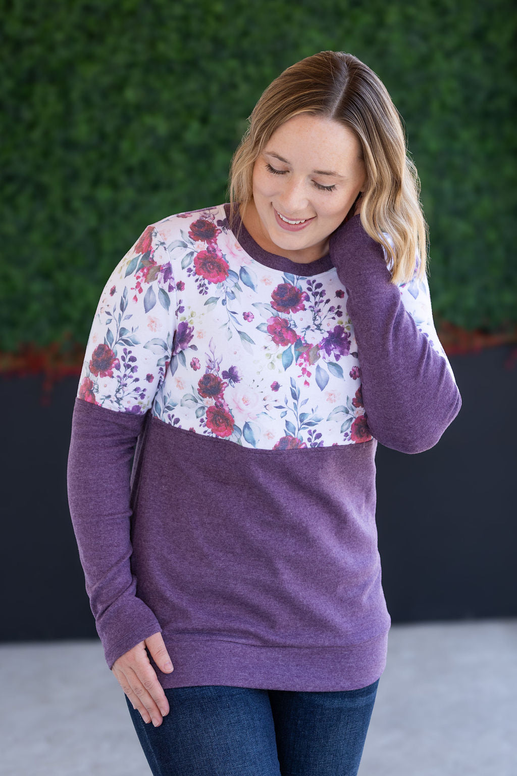 WAREHOUSE Natalie Pullover - Burgundy Bloom and Plum