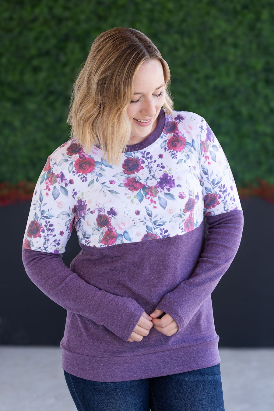 WAREHOUSE Natalie Pullover - Burgundy Bloom and Plum