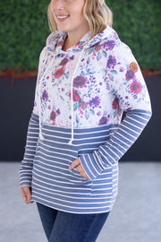 WAREHOUSE Hailey Pullover Hoodie - Burgundy Bloom and Grey Stripes
