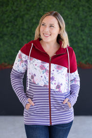 WAREHOUSE Colorblock Fullzip - Burgundy, Burgundy Bloom, and Plum Stripes