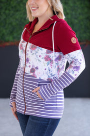 WAREHOUSE Colorblock Fullzip - Burgundy, Burgundy Bloom, and Plum Stripes