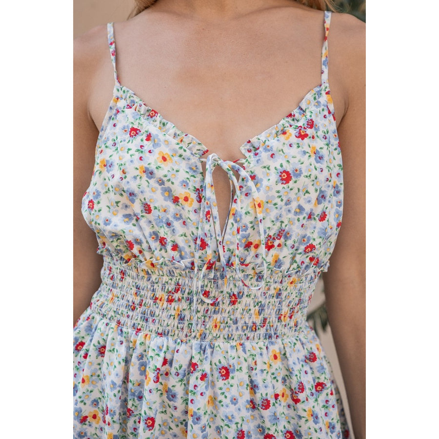 Smocked Waist Mini Dress- Blue