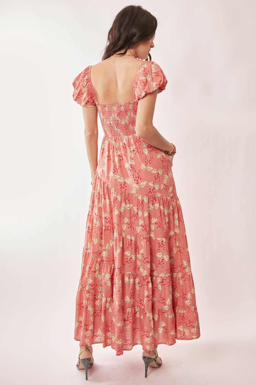 Tiered Skirt Maxi- Coral Floral