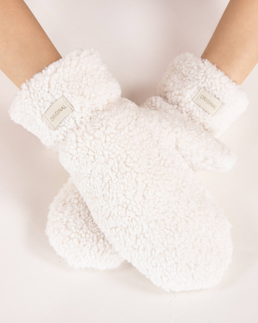 Solid Fuzzy Faux Fur Mittens - BEIGE