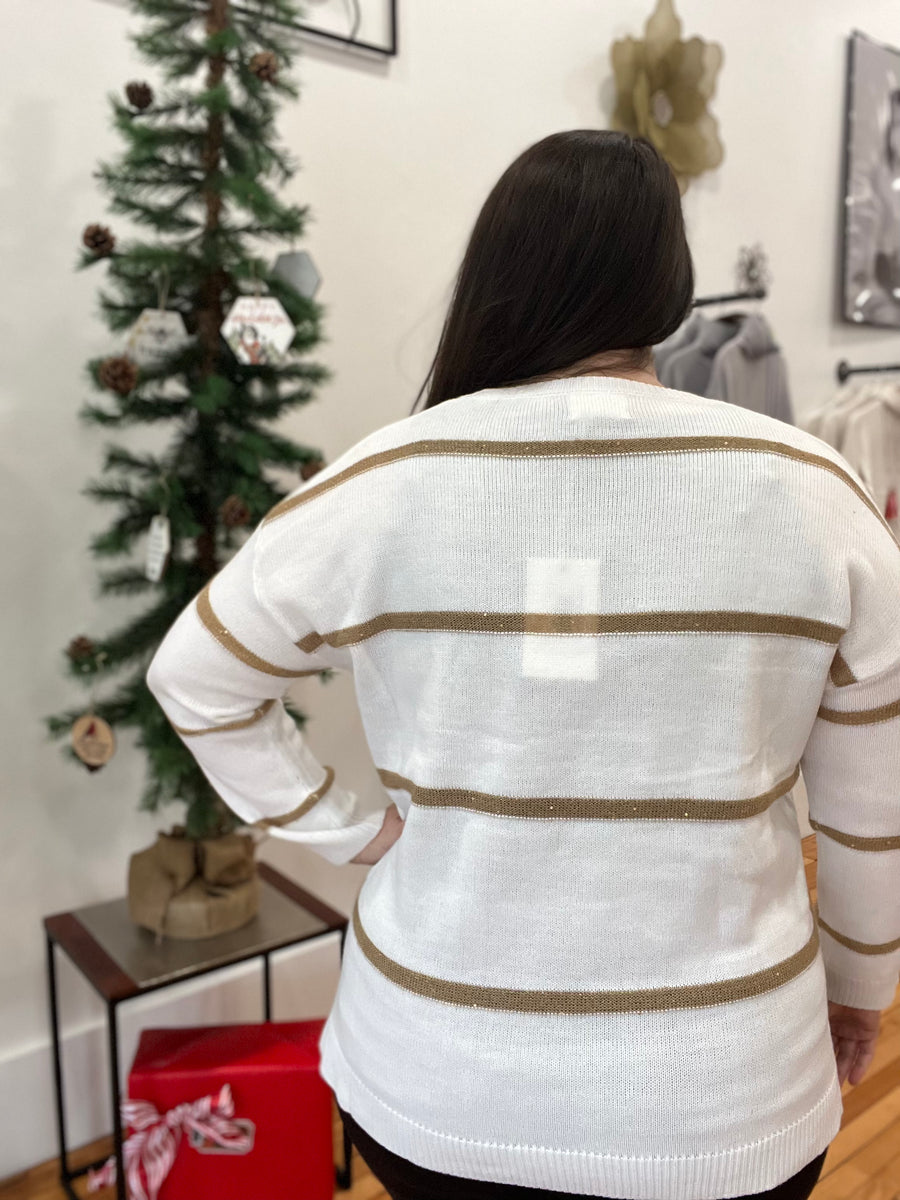 Sparkle Sweater- Taupe & Ivory Stripe