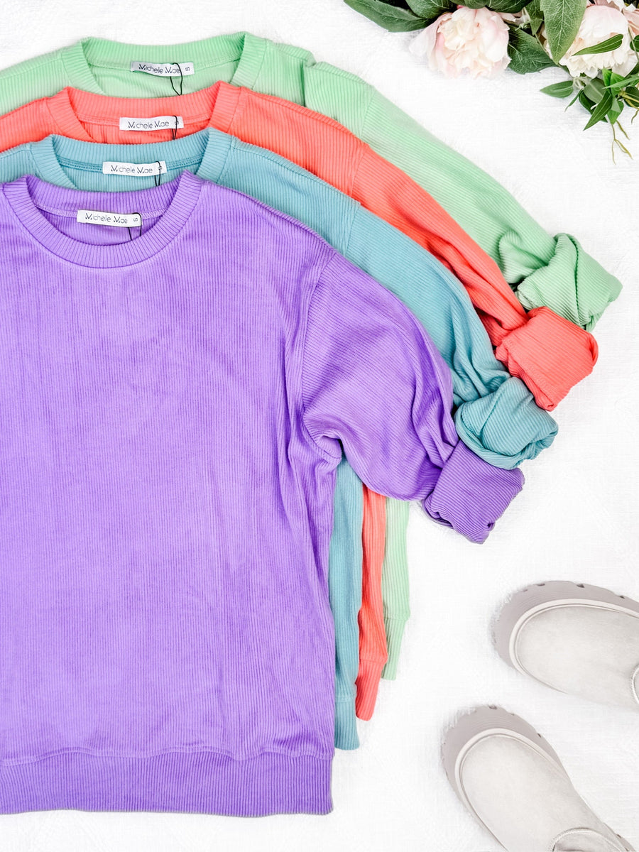 WAREHOUSE Corrine Ribbed Pullover Top - Coral