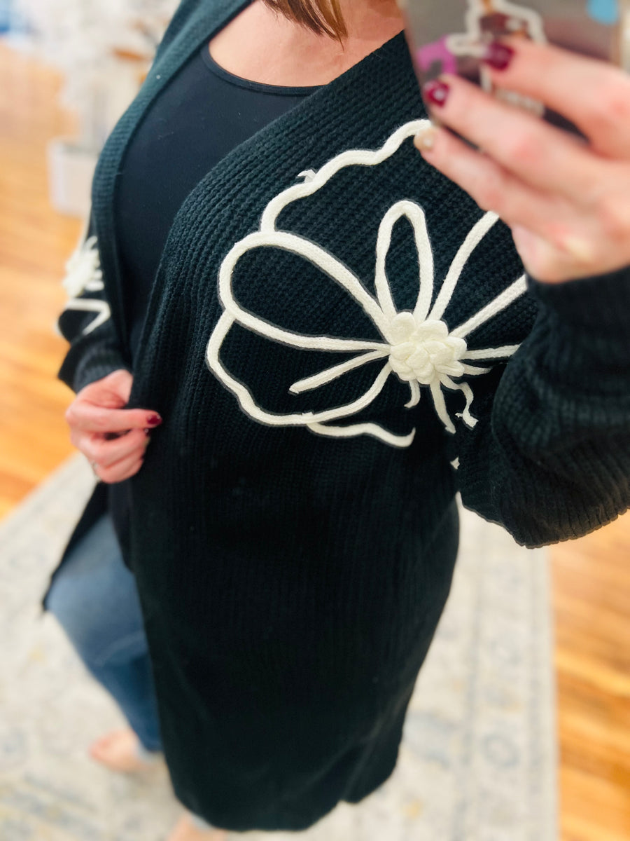 Black & White Embroidered Duster Cardigan FINAL SALE