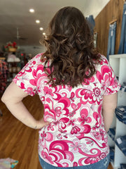 Fuchsia Floral Top with Cuffed Sleeve