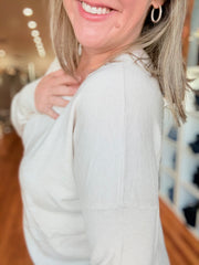 Front Seam Sweater with Side Slits- Sand