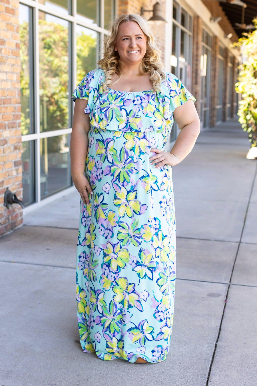 Oakley Off The Shoulder Maxi Dress - Mint Floral