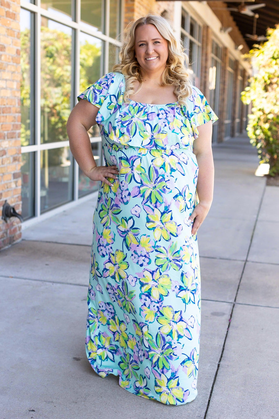 Oakley Off The Shoulder Maxi Dress - Mint Floral