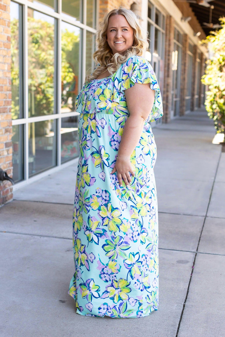 Oakley Off The Shoulder Maxi Dress - Mint Floral