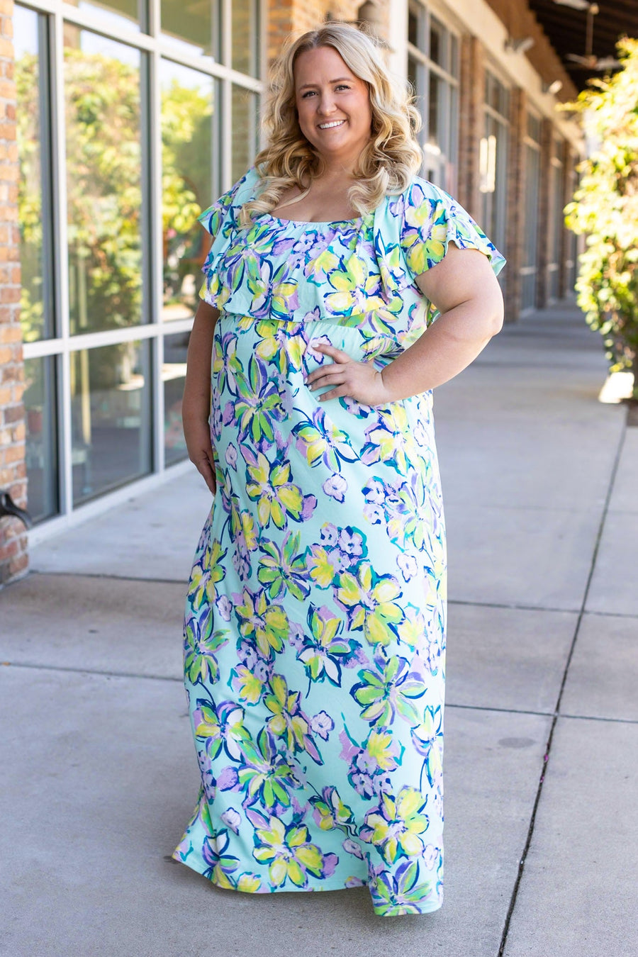 Oakley Off The Shoulder Maxi Dress - Mint Floral